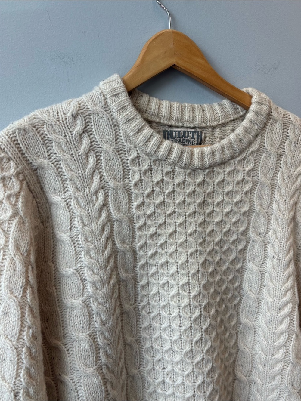 Duluth 100% Shetland Wool Fisherman Cable Knit Sweater Large - Picture 5 of 11